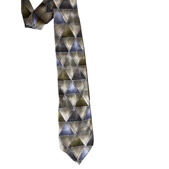 J. Garcia Men's Silk Necktie Aztec Objects Collection 28 Blue Olive Silver 1996 - Picture 4 of 7